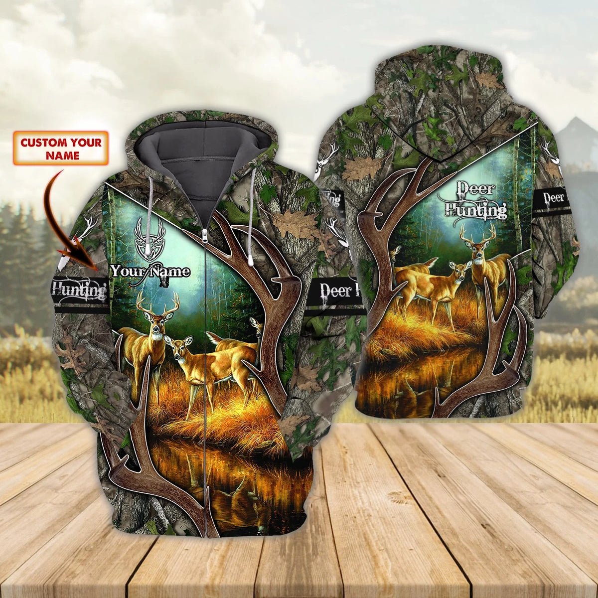 Dee Hunting 069 - Personalized Name 3D Zipper Hoodie - DAT93 HNT0053