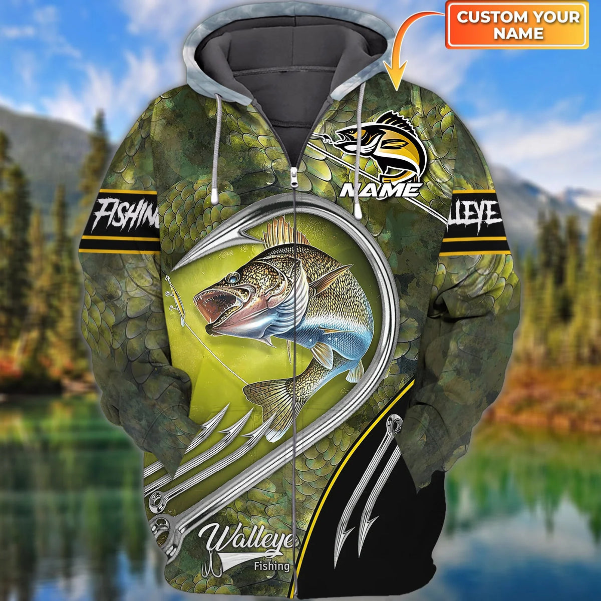 Walleye Fishing - 3D Personalized Name Zipper hoodie - Nsd99 FISH0061
