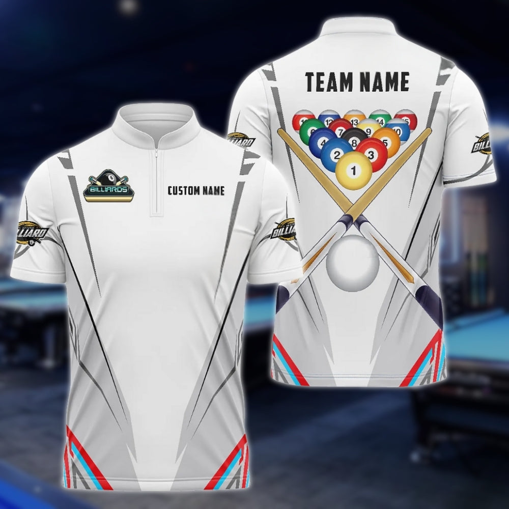 Custom Billiard Team Jersey Shirts For Men, Custom White Pool Billiard Shirt BLD0018