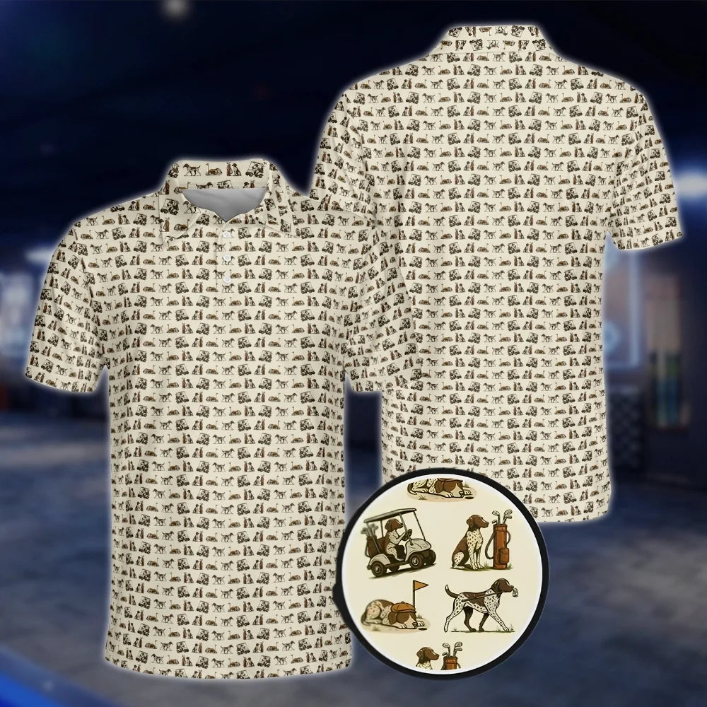 Pointer Dog Mens Beige Golf Polo Shirts, Pointer Golf Shirts For Dog Lover GOF0236
