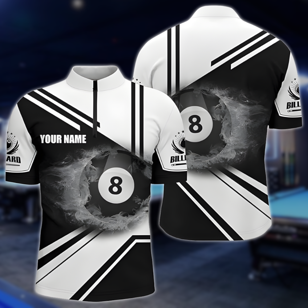 Custom Flame 8 Ball Jersey Mens, Custom Black And White 8 Ball Pool Billiard Shirts BLD0234