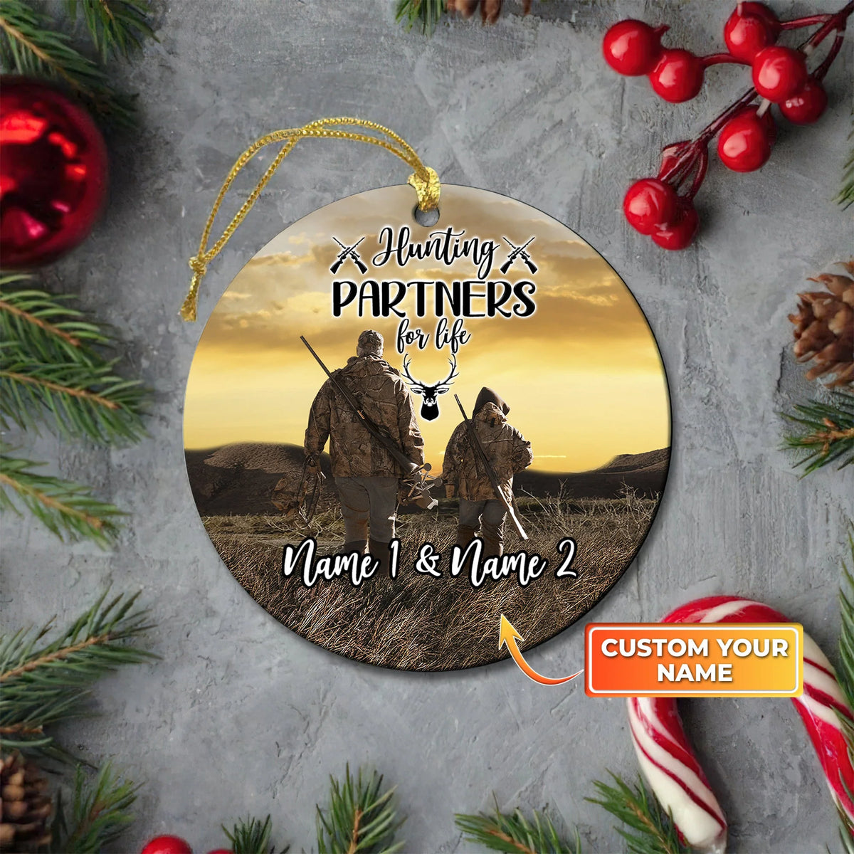 Hunting Partners For Life Personalized Circle Ceramic Ornament Christmas Gift ORN0064