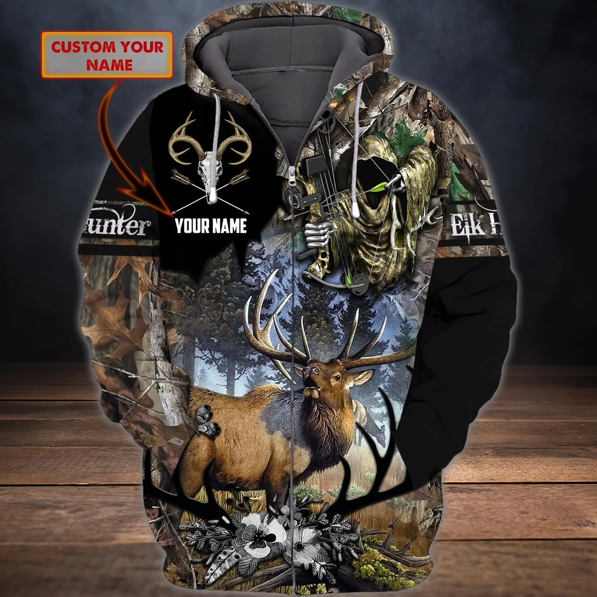 ELK HUNTING 065 - Personalized Name 3D Zipper Hoodie - DAT93 HNT0046