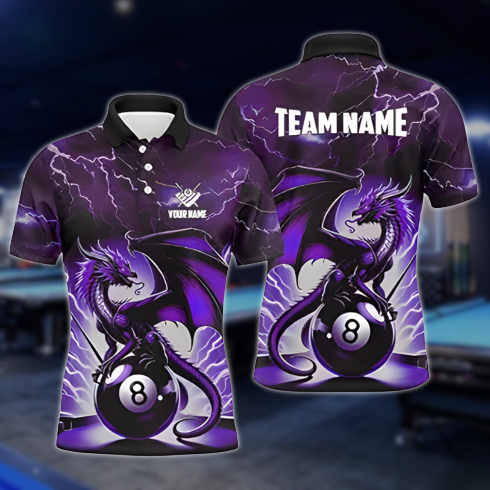 Custom Blue Thunder Dragon Billiard Polo Shirt For Men, Custom Dragon Billiard Team Shirts BLD0241