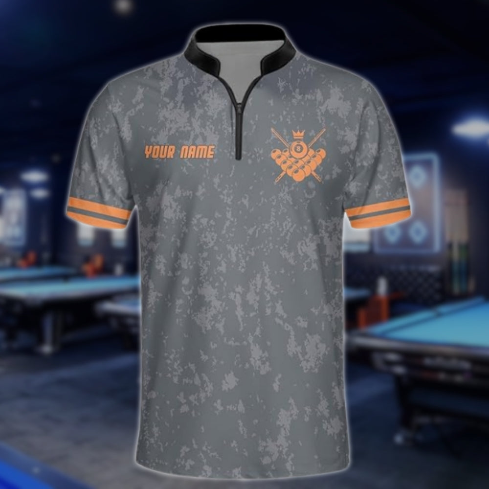 Custom 8 Ball Jersey Team Shirt Men's, Custom Grey Pool Billiard Shirts BLD0151