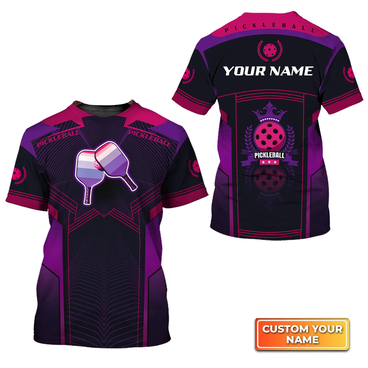 Pickleball Paddles Purple Pattern Personalized Name 3D Tshirt QB95 Gift For Pickleball Player PKL0132