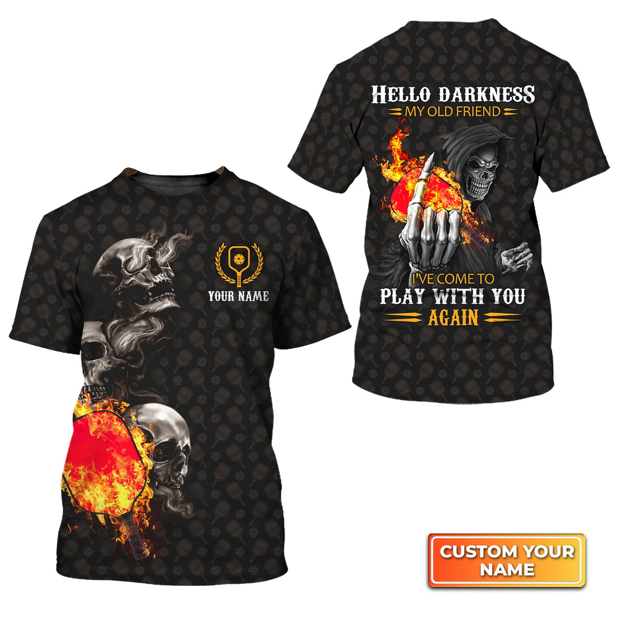 Pickleball Skull Hello Darkness My Old Friend Personalized Name 3D Tshirt QB95 Gift For Pickleball Player PKL0134