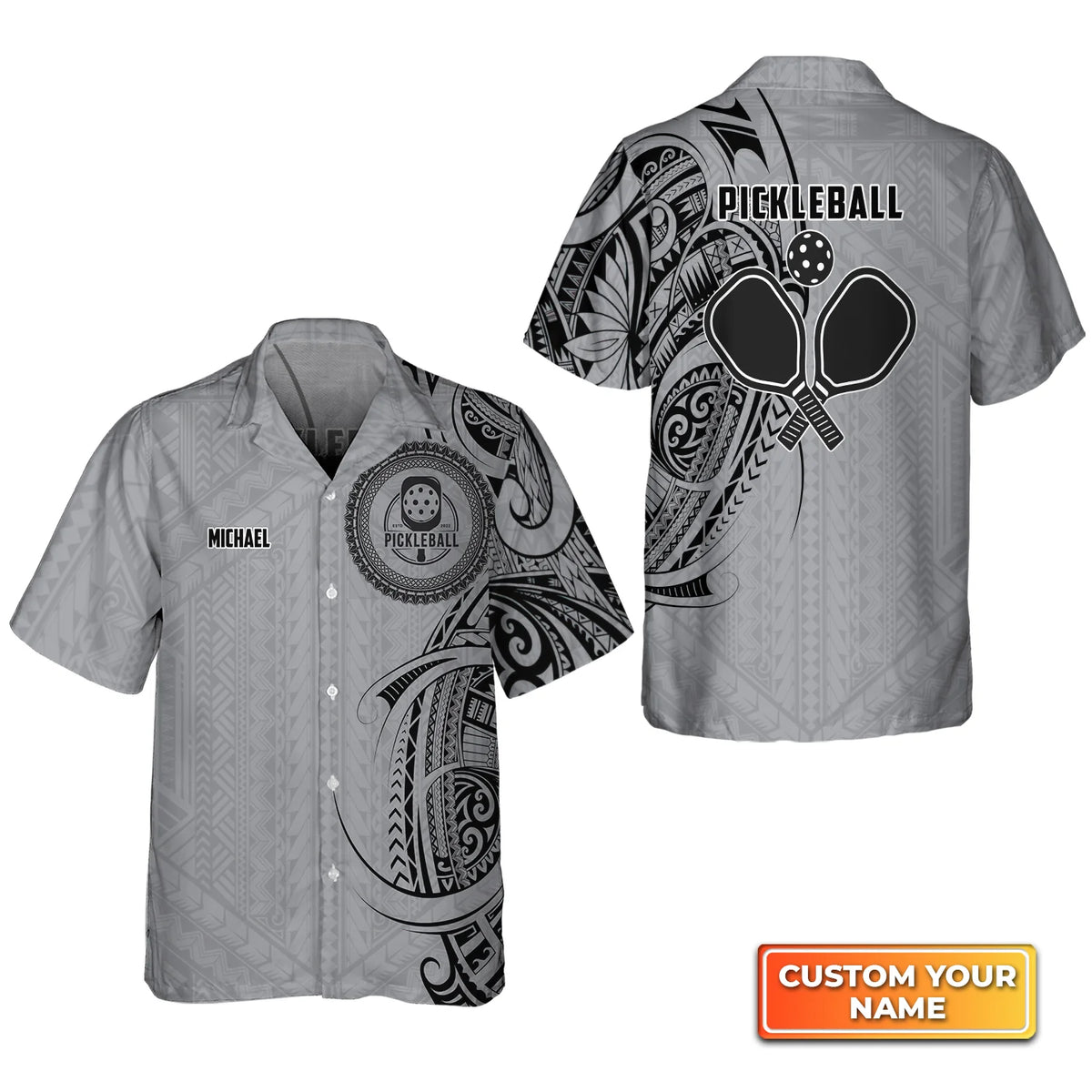 Strike Grey Tribal Tattoo Personalized Name 3D Hawaiian Shirt QB95 Gift For Pickleball Player PKL0154