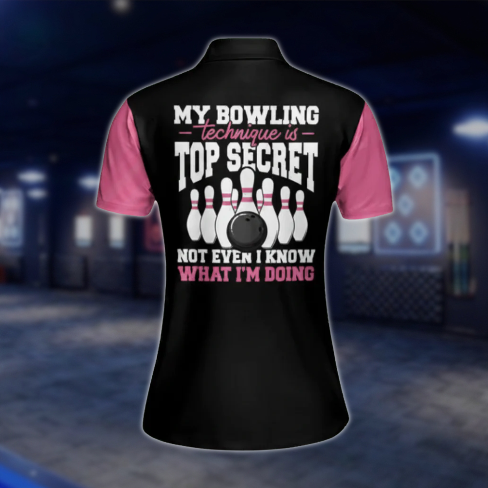 Custom Women's Black And Pink Polo Bowling Team Shirts, Custom Team Bowling Shirt Womens BW0057 BOW0430