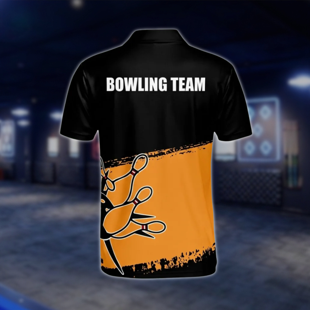 Custom Team Orange Black Bowling Polo Shirt For Mens, Custom Bowling Shirts BM0051 BOW0336