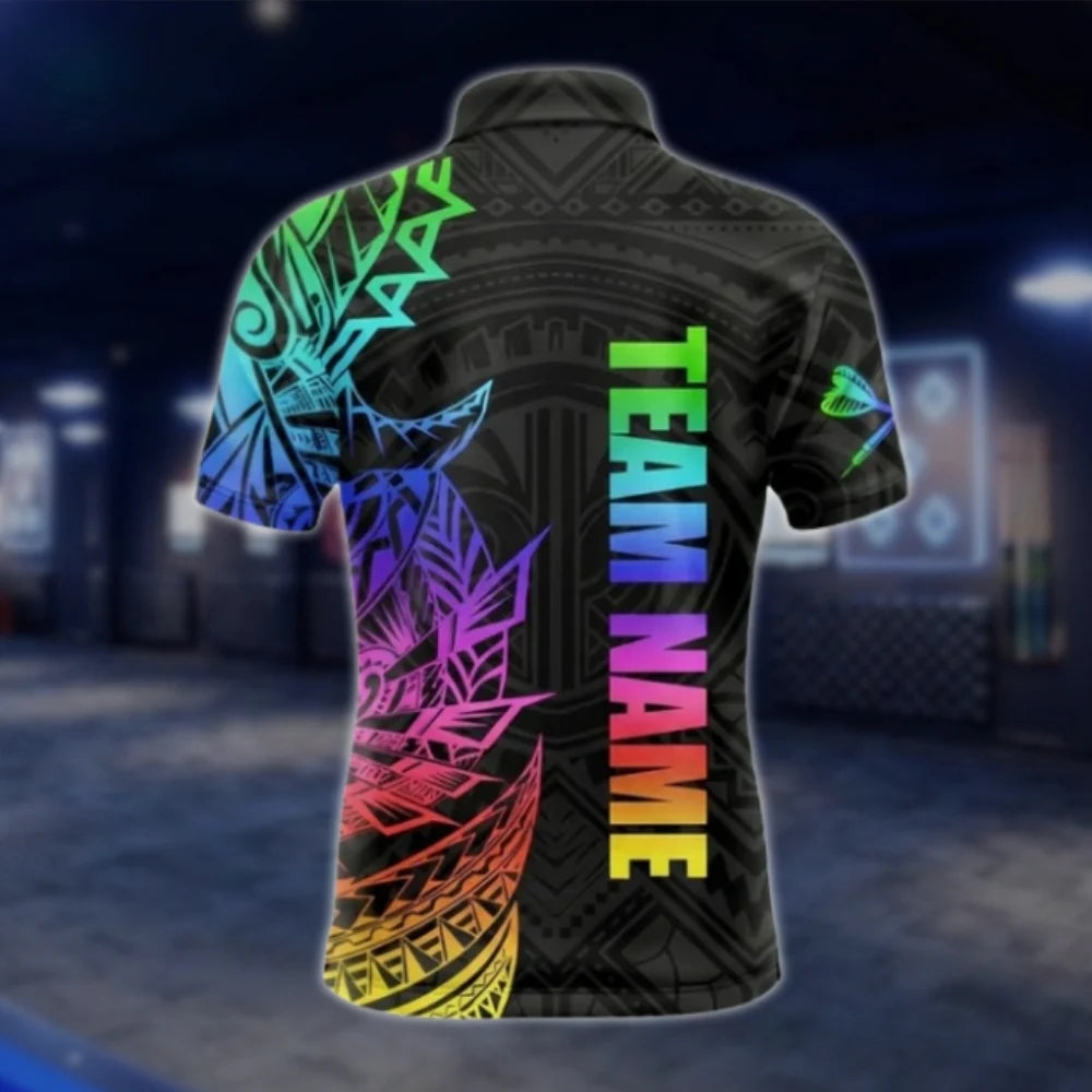 Tribal Neon Multicolor Custom Dart Polo Shirt For Men, Custom Tribal Dart Team Shirts DAT0306