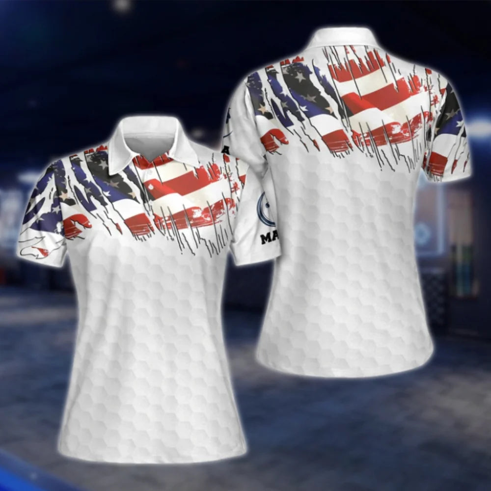 American Flag Matching Red White And Blue Golf Shirts For Men And Women, Matching Patriotic Couple Golf Shirts GOF0179