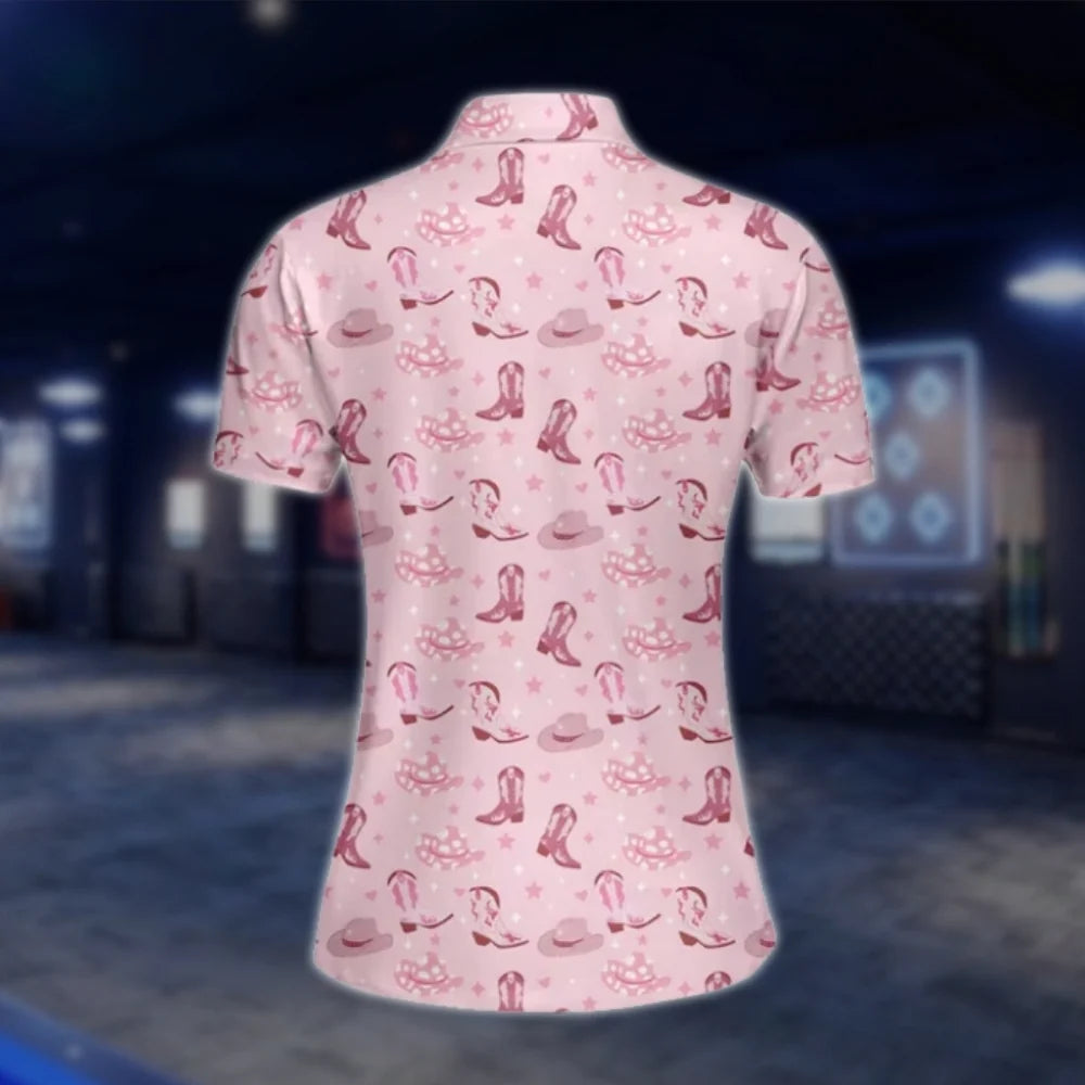 Pink Cowgirl Boots Golf Polo Shirts For Women, Women's Western Golf Shirts GOF0004