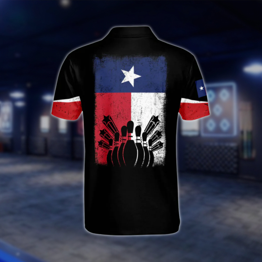 Texas Flag Custom Men's Bowling Polo Shirts, Custom Texas Bowling Shirts BM0110 BOW0425