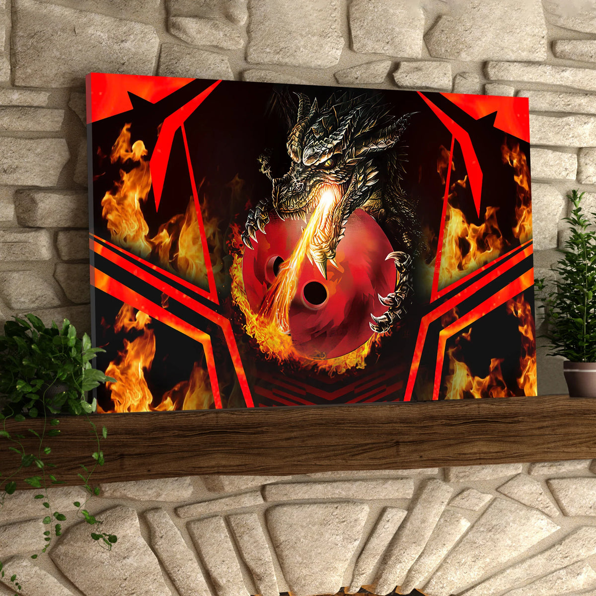 Dragon Fire Flame Graphic Printed Canvas Bowl Game Living Room Decor Gift For Bowlers ORN0141