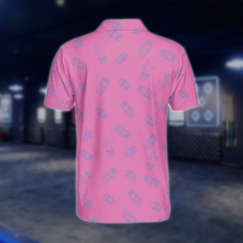 Pink Cactus Golf Polo Shirt For Men, Cactus Lover Golf Shirt GOF0159