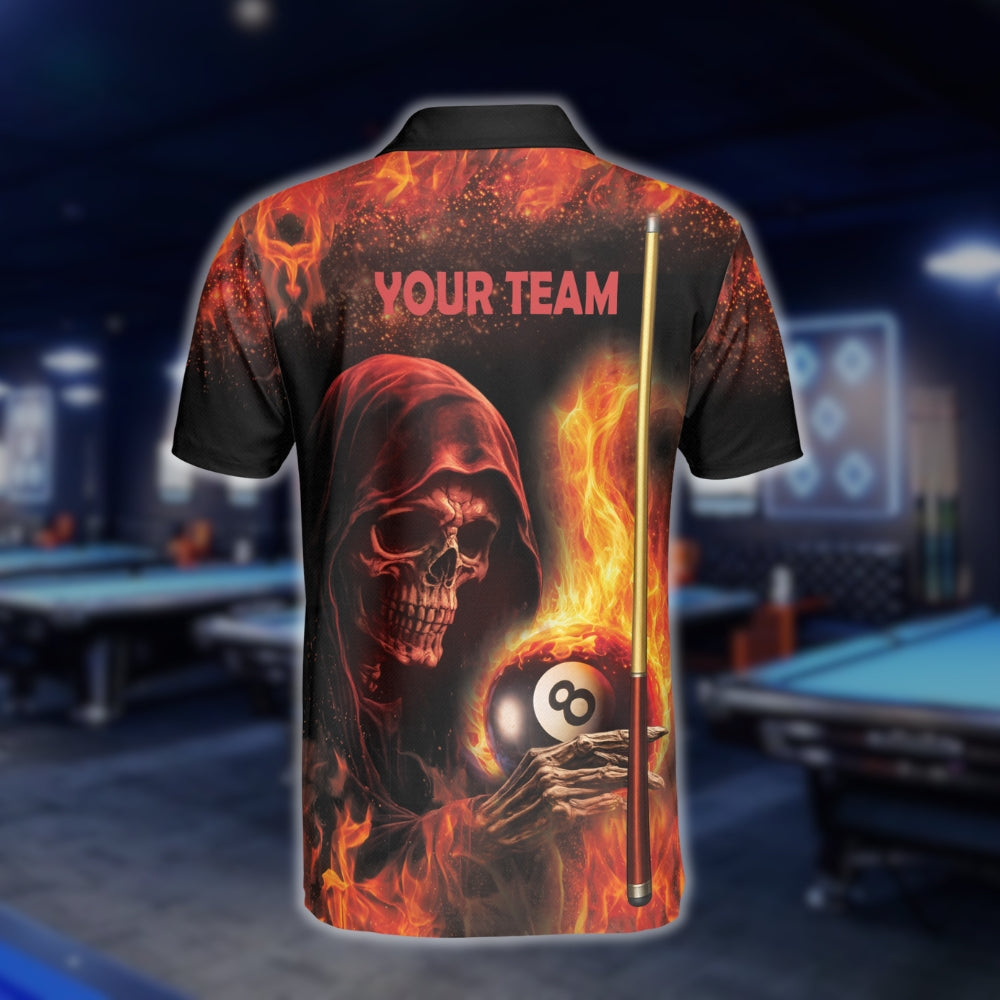 Custom Flame Skull Billiard Polo Shirt Mens, Custom Skull Billiard Team Shirts BLD0214