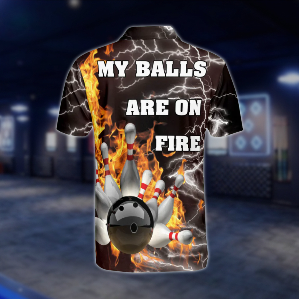 Personalized My Ball Are On Fire Bowling Polo Shirts Mens, Custom Funny Bowling Shirts BZ0014 BOW0463