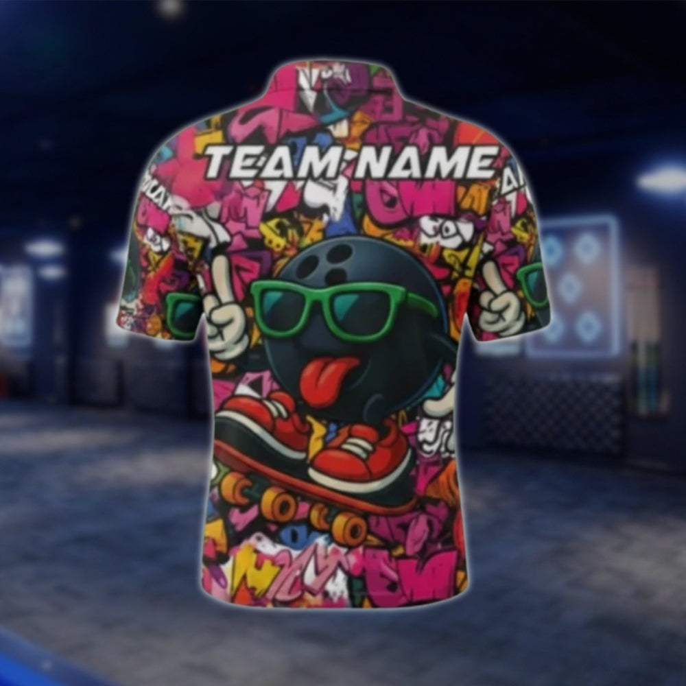 Custom Funny Ball Graffiti Bowling Mens Polo Shirt, Custom Team Graffiti Bowling Shirts BE0180 BOW0475
