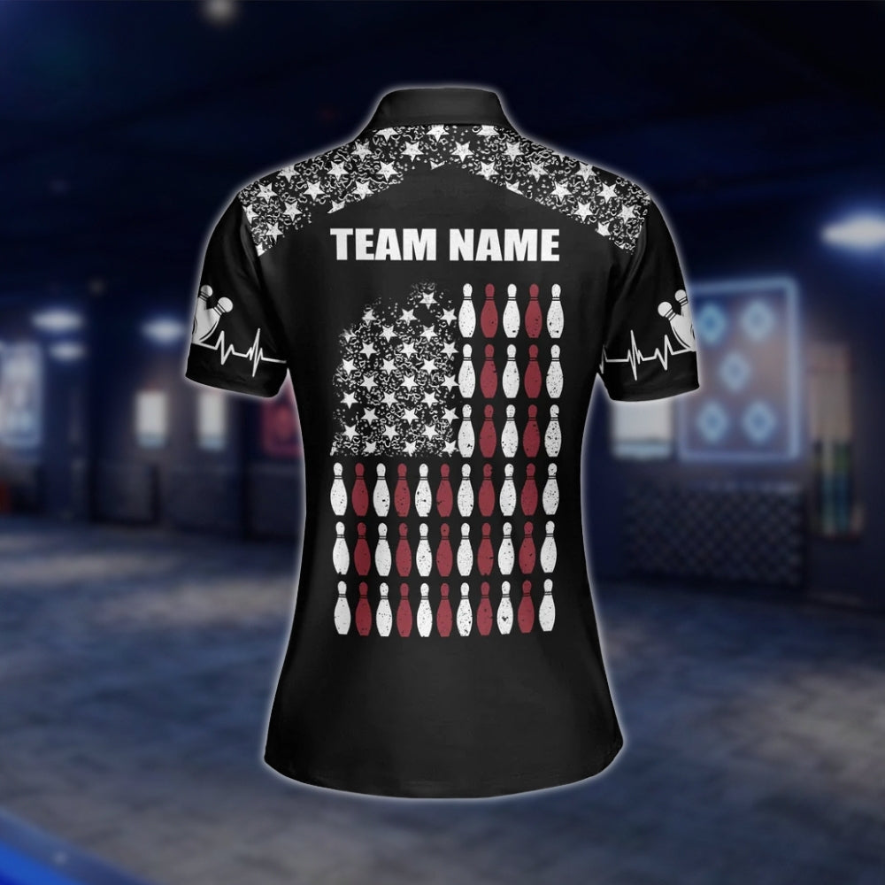 American Flag Custom Womens Bowling Polo Shirt, Custom Patriotic Bowling Team Shirt For Women BW0145 BOW0206