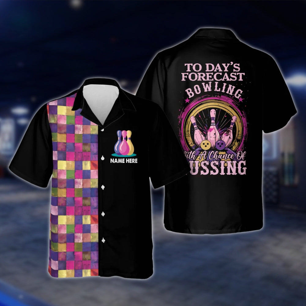 Today's Forecast Bowling With A Chance Of Cussing Multicolor Custom Bowling Hawaiian Shirt, Custom Funny Bowling Shirts BE0036 BOW0355