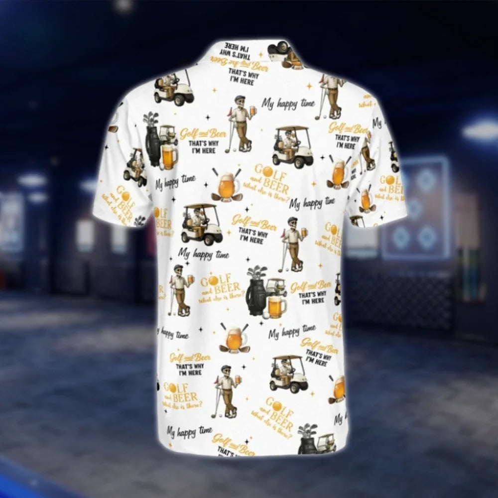 Golf And Beer That's Why I'm Here Skeleton Golf Polo Shirt For Men, Funny Beer Golf Shirt GOF0122
