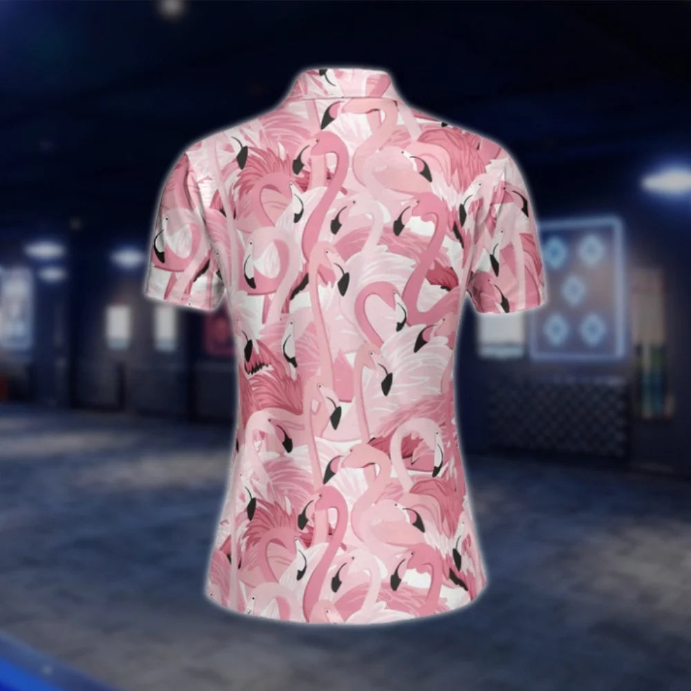 Pink Flamingo Golf Polo Shirts For Women, Ladies Flamingo Golf Shirts GOF0279