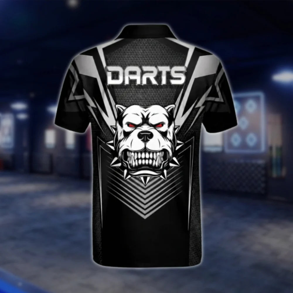 Custom Bulldog Black Mens Dart Polo Shirt, Custom Dog Team Dart Shirts DAT0272
