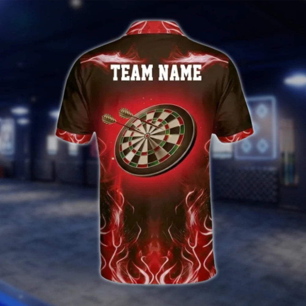 Custom Red Flaming Dart Polo Shirt For Men, Custom Flame Dart Team Shirts DAT0363