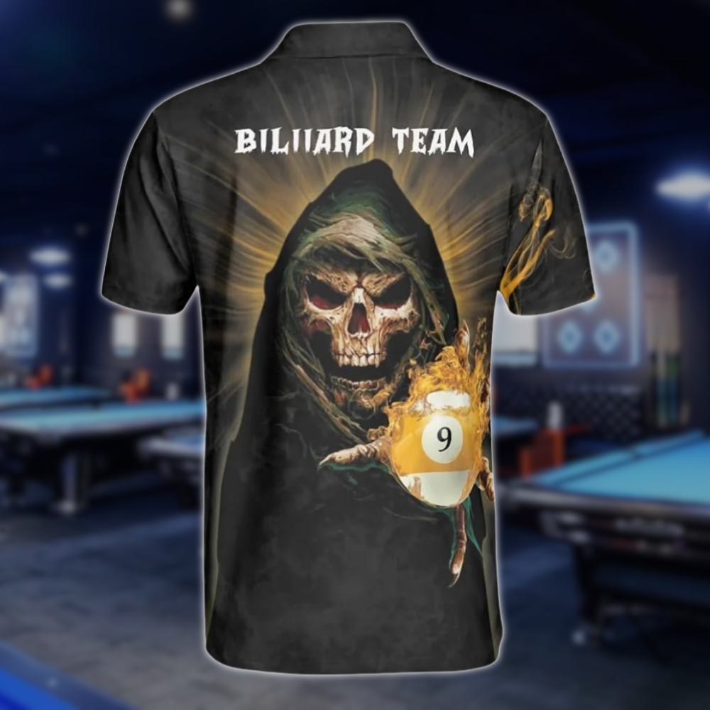 Custom Skull 9 Ball Billiard Polo Shirt For Mens, Custom Skull Billiaard Team Shirts BLD0179