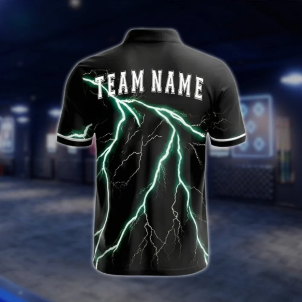 Custom Thunder Lightning Cyan Darts Polo Shirt Mens, Custom Thunder Darts Team Shirt DAT0397