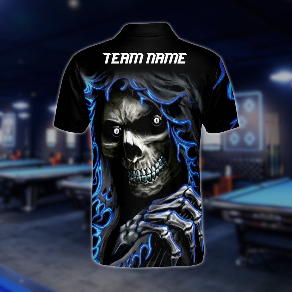 Custom Skull 8 Ball Billiard Polo Shirt Mens, Custom Skull Pool Billiard Team Shirts BLD0282