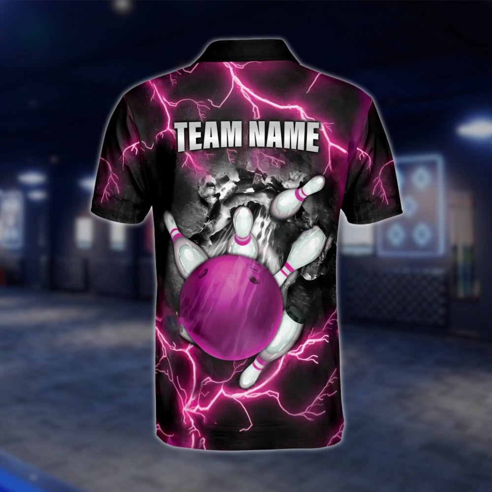 Custom Thunder Pink Bowling Polo Shirt For Mens, Custom Thunder Bowling Team Shirts BE0043 BOW0204