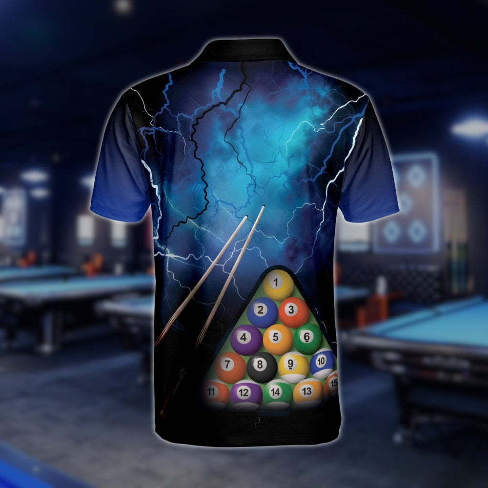 Custom Black Blue Thunder Billiard Men Polo Shirts, Custom Pool Billiard Shirts BLD0284