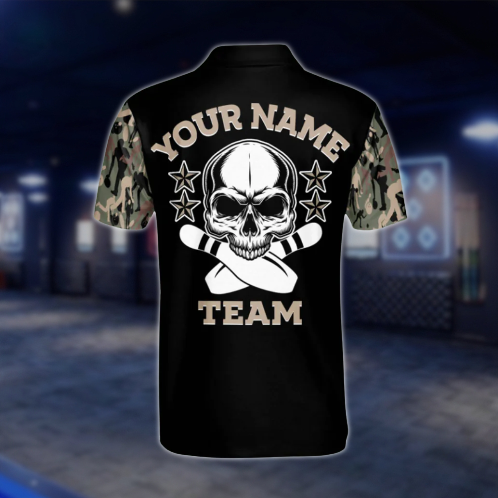 Personalized Camouflage Skull Polo Bowling Team Shirts For Men, Custom Skull Bowling Shirt BM0119 BOW0427
