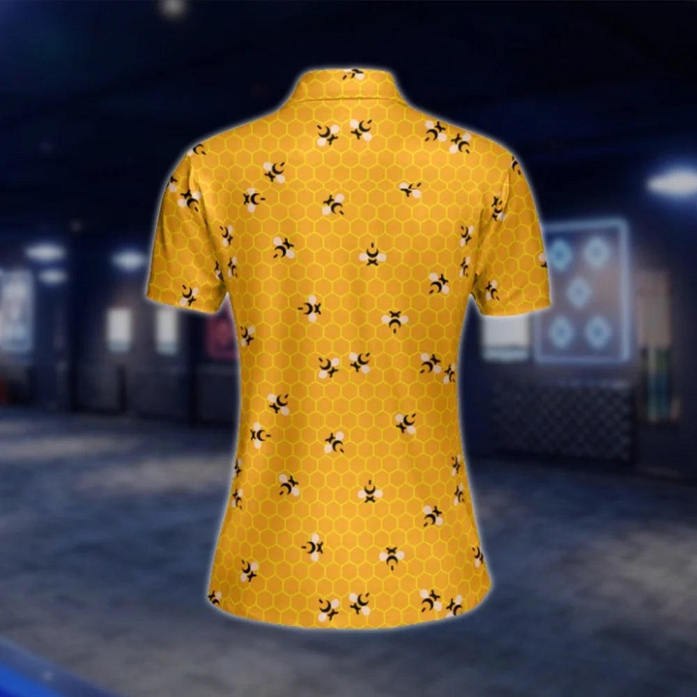 Bee Honeycomb Women's Yellow Golf Polo Shirts, Womens Bee Golf Shirts GOF0275