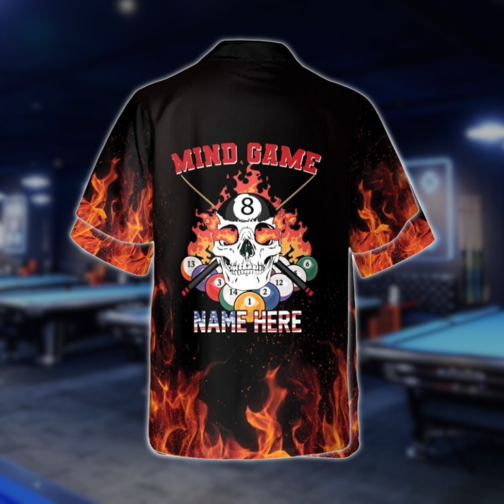 Custom Mind Game Flame Billiard Hawaiian Shirt For Mens, Custom Flame Skull Billiard Team Shirts BLD0165