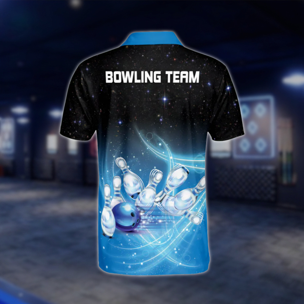 Custom Men's Blue And Black Polo Bowling Team Shirts, Custom Bowling Shirts BM0096 BOW0435