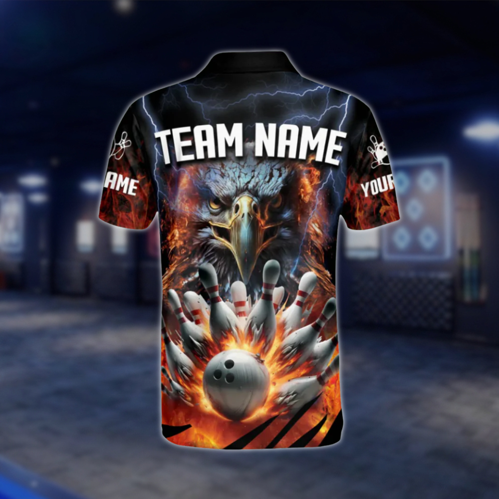 Custom Flame Eagle Polo Bowling Team Shirts For Men, Custom Eagle Bowling Shirts BE0029 BOW0431