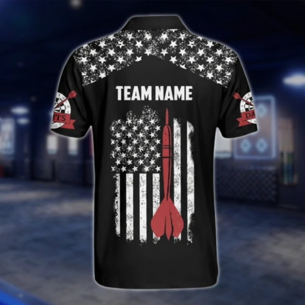 Custom American Flag Dart Mens Polo Shirt, Custom Patriot Dart Team Shirts DAT0360