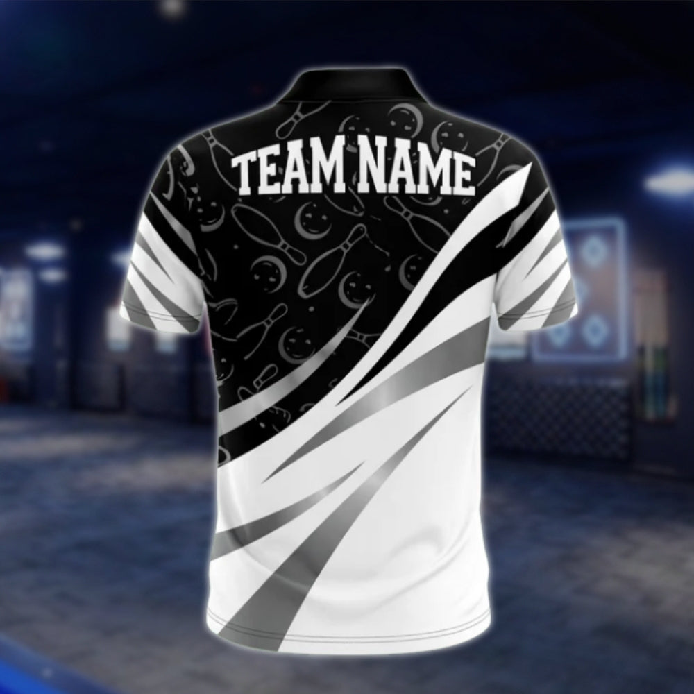 Custom Team Black White Bowling Polo Shirt For Mens, Custom Bowling Shirts BA0020 BOW0257