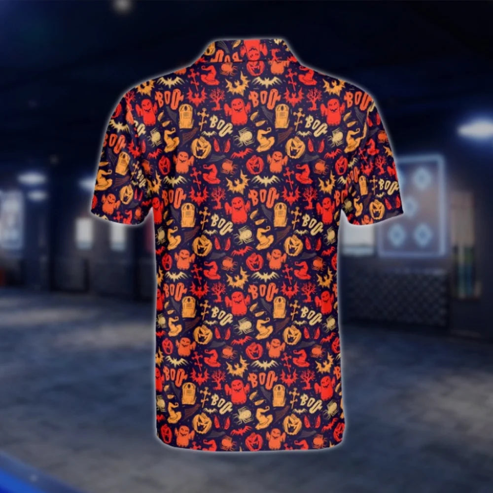 Spoolky Ghost Pumpkin Pattern Golf Polo Shirts For Men, Halloween Golf Shirt GOF0187