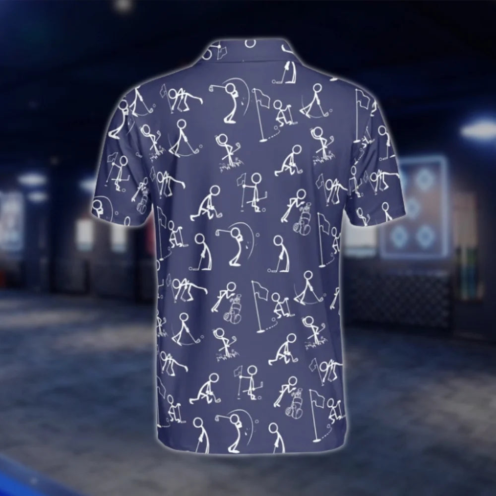 Mens Stickfigures Navy Golf Polo Shirts, Funny Golf Shirts GOF0193