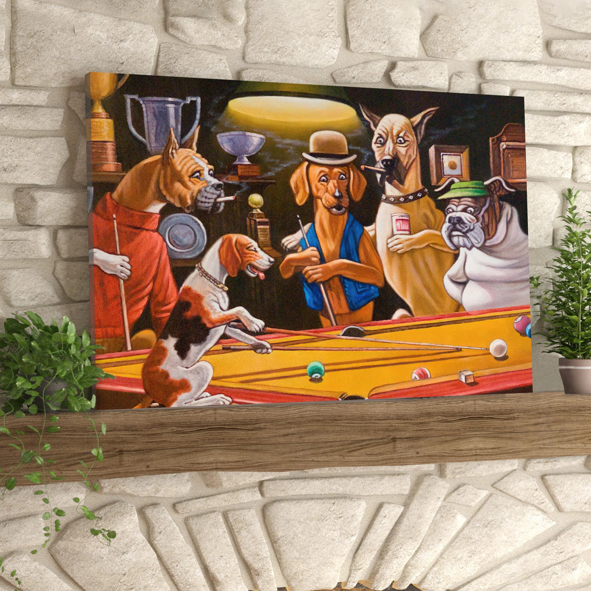 Dogs Playing Billiards Art Reproduction Horizontal Canvas ORN0150