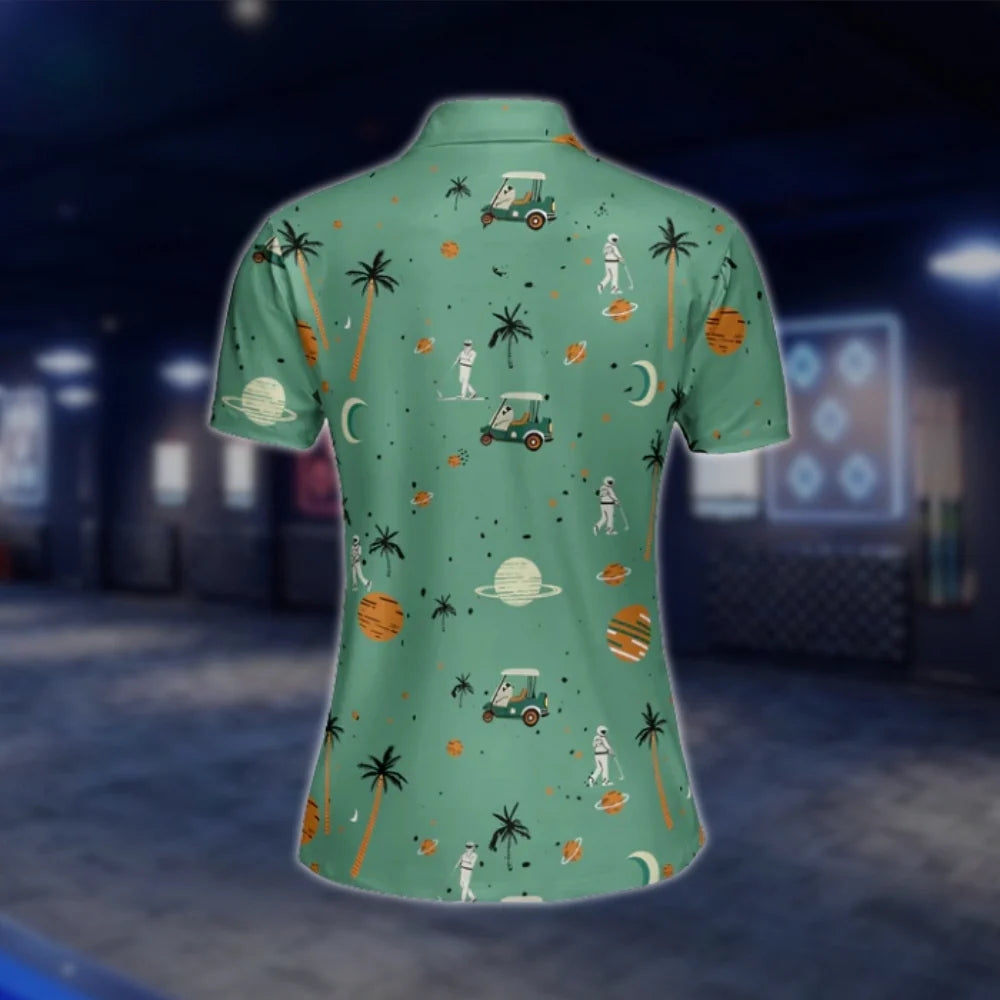 Astronaut Women's Green Golf Polo Shirts, Space Golf Shirts For Women GOF0278