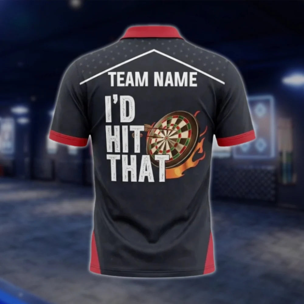 Custom I'd Hit That USA Flag Men's Darts Polo Shirt, Custom Funny Darts Team Shirts DAT0405