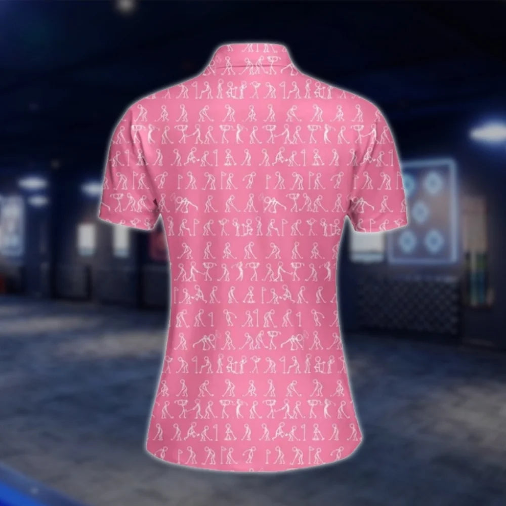 Funny Stickfigures Womens Pink Golf Polo Shirts, Ladies Funny Golf Shirts GOF0295