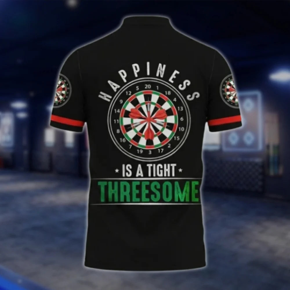 Happiness Is A Tight Threesome Custom Humorous Mens Darts Polo Shirt, Custom Funny Dart Shirts DAT0297