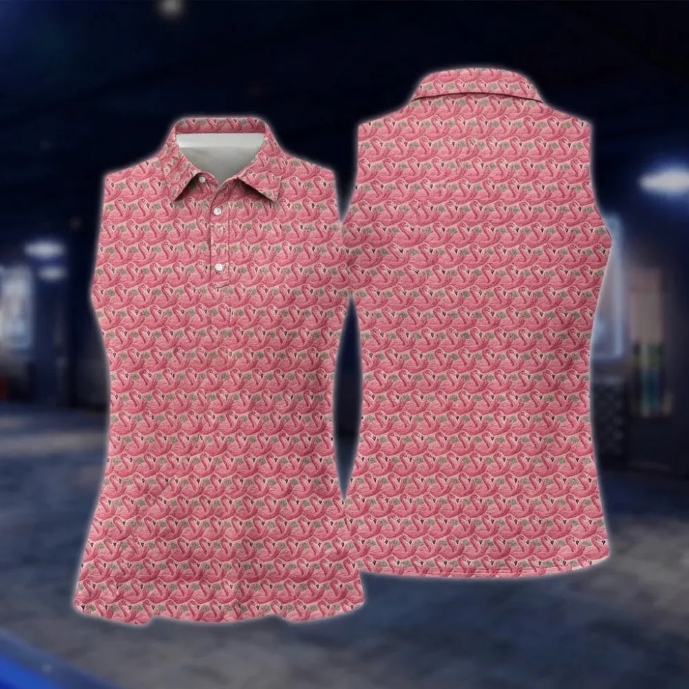 Flamingo Pink Tropical Matching Golf Shirt For His And Her, Matching Flamingo Couple Golf Shirt GOF0078