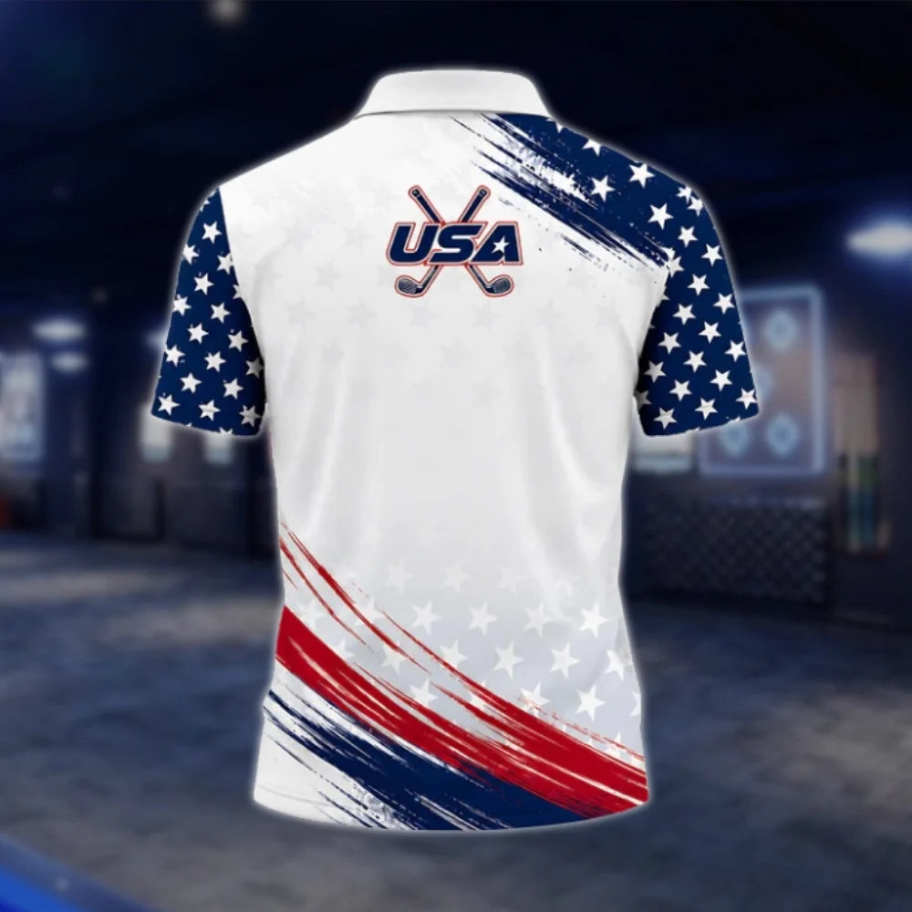 Personalised USA Flag Golf Polo Shirts For Men, Custom Patriotic Golf Shirts GOF0212